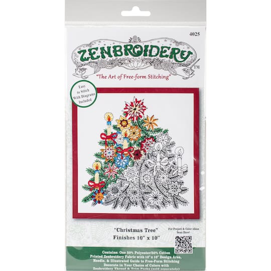 Design Works&#x2122; Zenbroidery Christmas Tree Stamped Embroidery Kit